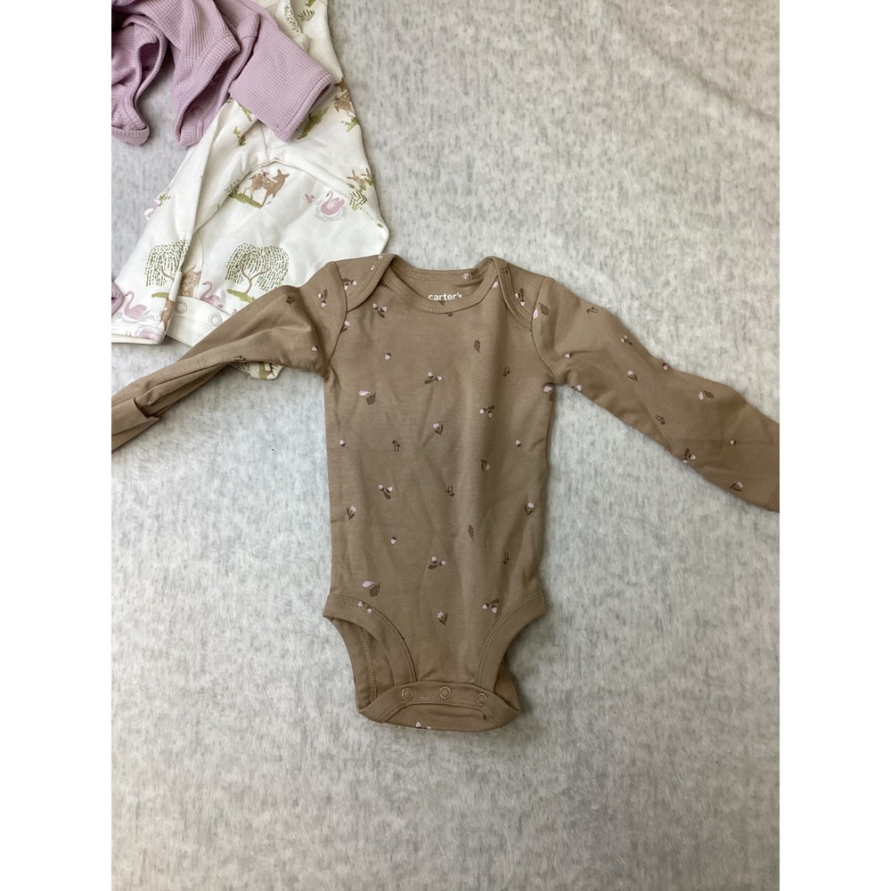 Carters Just One You Baby Girls 3M Long Sleeve Bodysuit 3-Pk Woodland Floral NEW - Picture 4 of 7